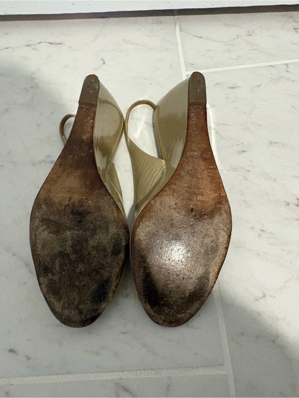 Miu Miu Tan Beige Peep Toe Wedge Slingback Heels